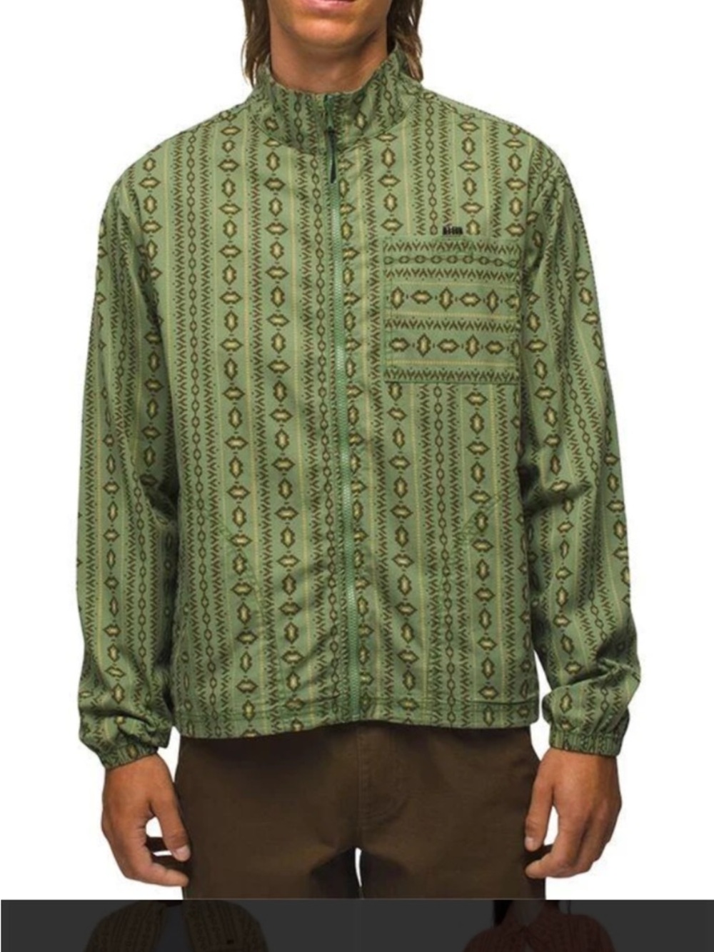 Prana Mens Saucha Zip Front Lightweight Olive Green outdoors Jacket